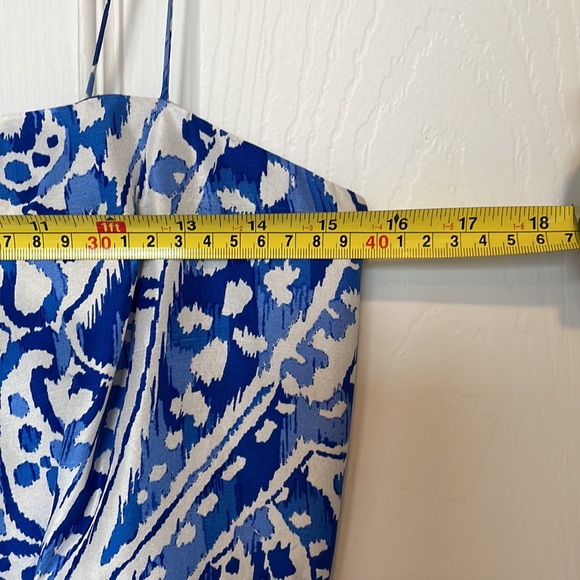 Donna Morgan Silk Classic Blue and White Dress - Picture 6 of 9